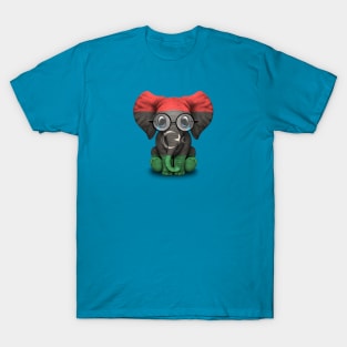 Baby Elephant with Glasses and Libyan Flag T-Shirt